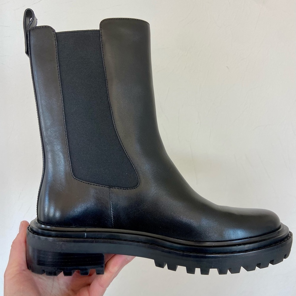 TORY BURCH REVOLVE Black Mid-Calf Leather Boots - Picture 7 of 15